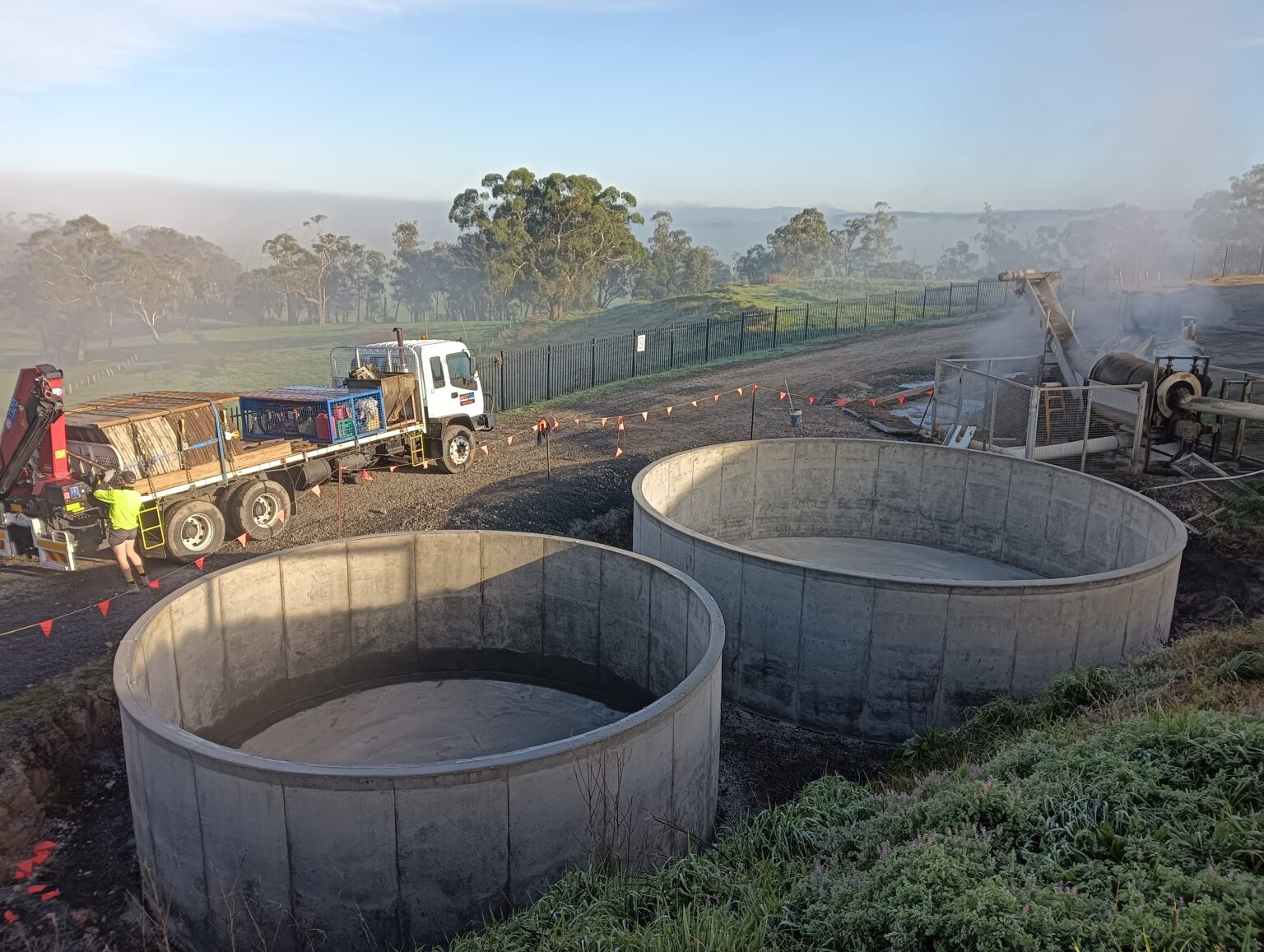 two finished concrete tanks at a abattoir